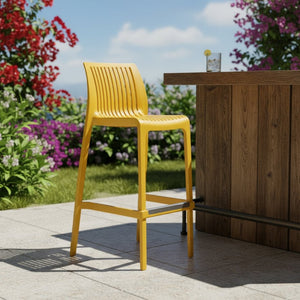 HomeRoots Set of Two 30" Yellow Heavy-Duty Outdoor Bar Chairs – Stylish, Durable, Stackable, Easy to Clean! 565355