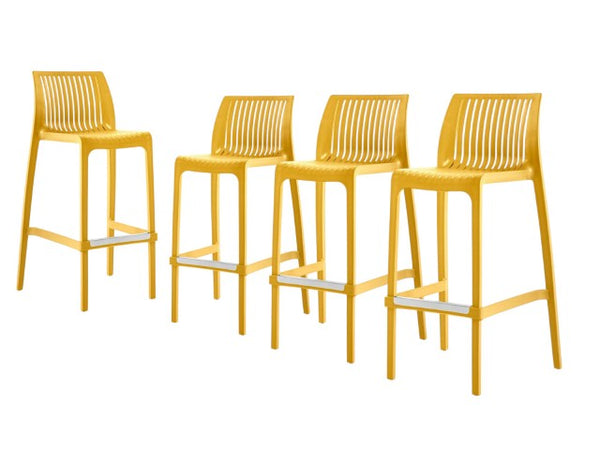 Homeroots Set Of Four 30" Yellow Heavy Duty Outdoor Bar Height Chairs - Trendy Comfort For Every Gathering!   565355