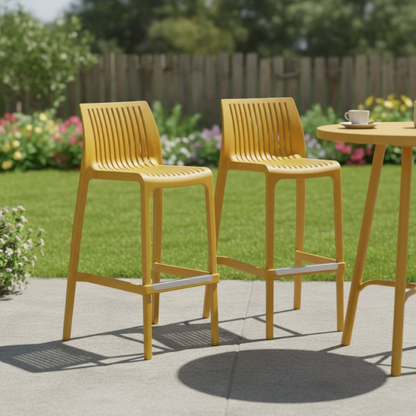 HomeRoots Set of Two 30" Yellow Heavy-Duty Outdoor Bar Chairs – Stylish, Durable, Stackable, Easy to Clean! 565355
