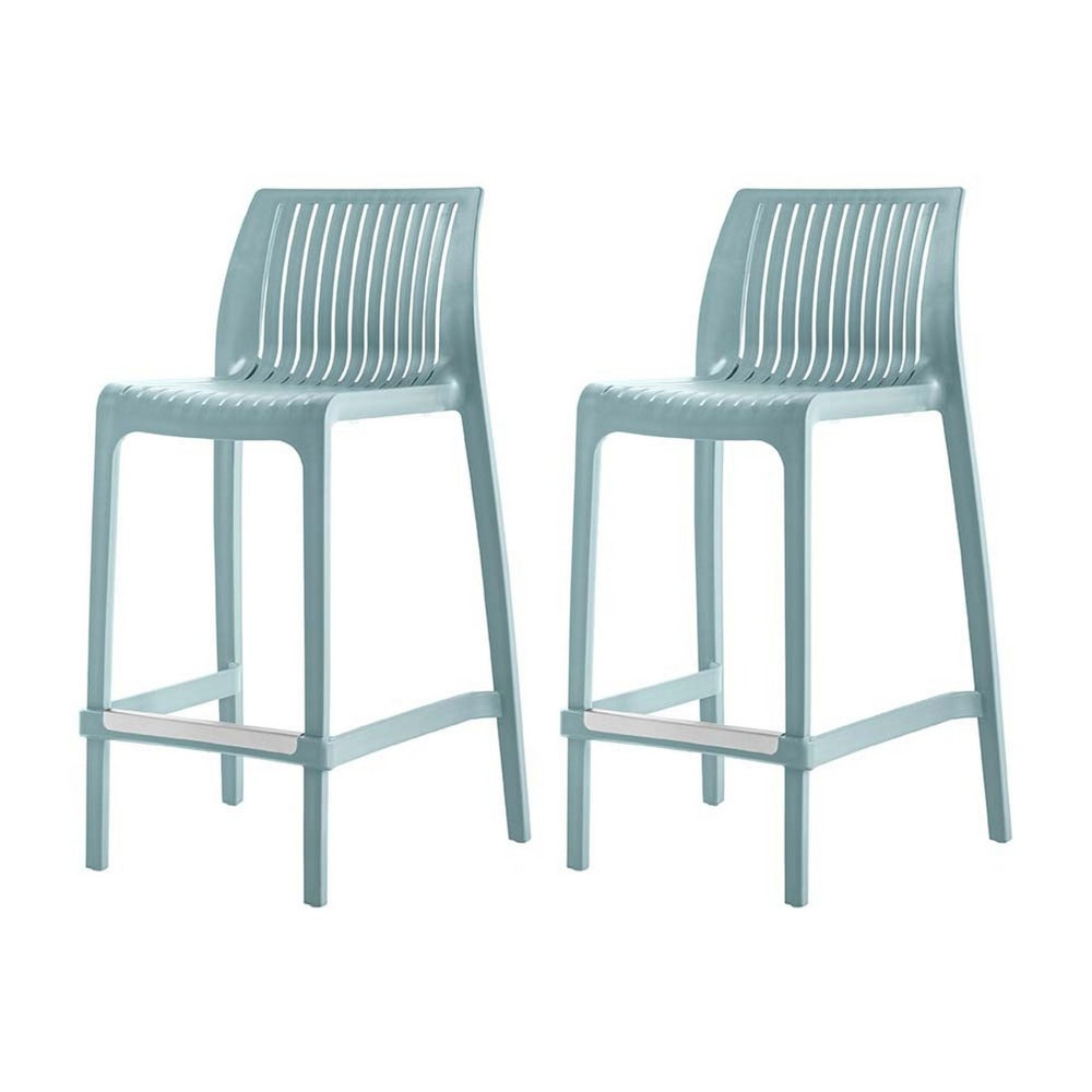 HomeRoots Set of Two Baby Blue Outdoor Bar Chairs - Heavy Duty Plastic, Low Back, Stylish & Durable Design 565356