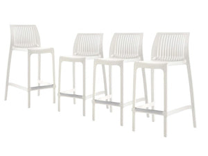 Homeroots Set Of Four Stylish 26" White Heavy Duty Plastic Low Back Outdoor Bar Chairs For Trendy Gatherings   565357