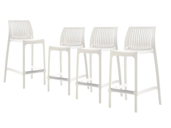 Homeroots Set Of Four Stylish 26" White Heavy Duty Plastic Low Back Outdoor Bar Chairs For Trendy Gatherings   565357