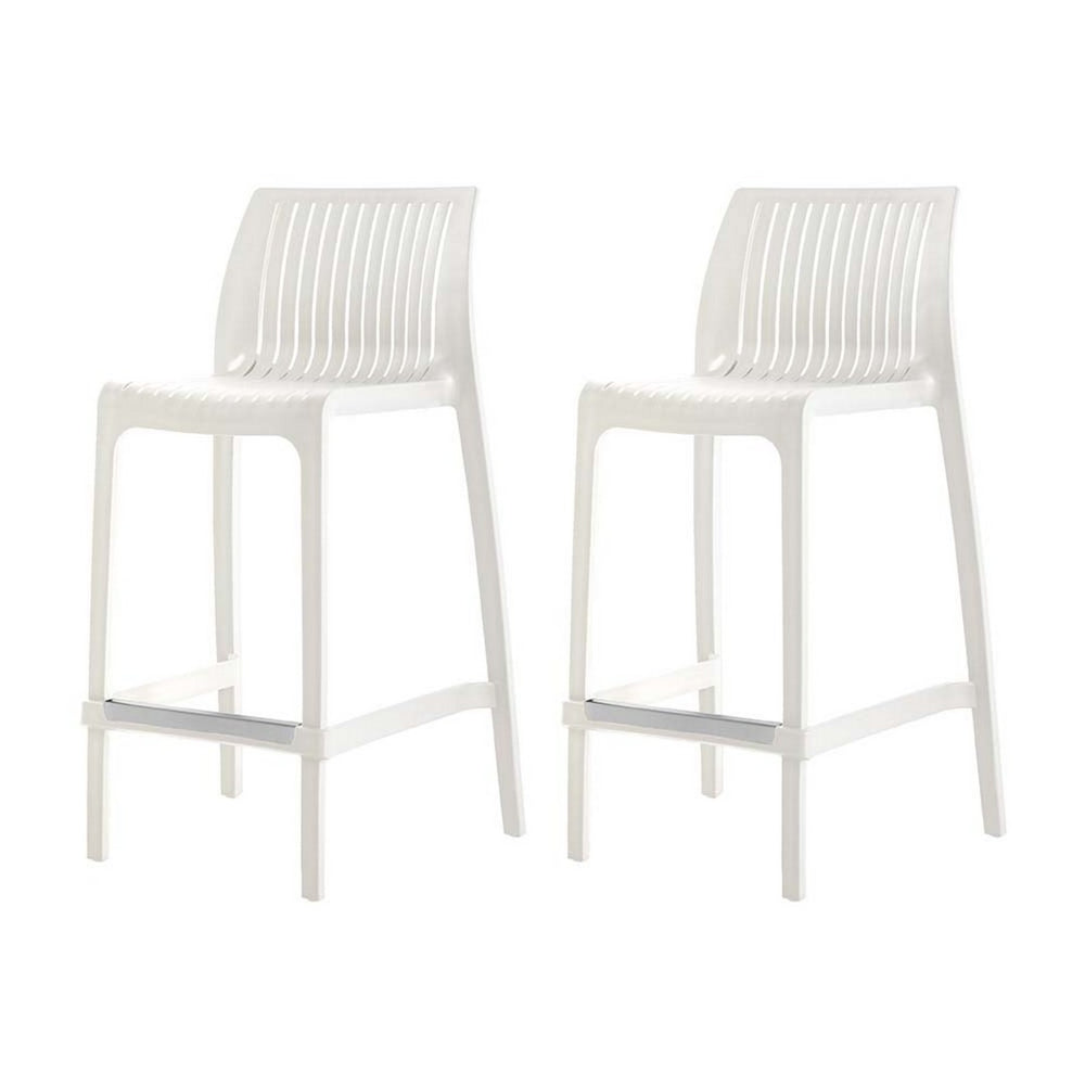 HomeRoots Set of Two 26" White Heavy-Duty Outdoor Counter Bar Chairs - Stylish, Stackable, and Durable! 565357