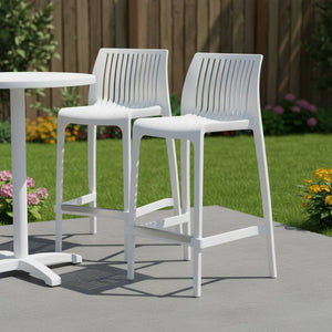HomeRoots Set of Two 26" White Heavy-Duty Outdoor Counter Bar Chairs - Stylish, Stackable, and Durable! 565357