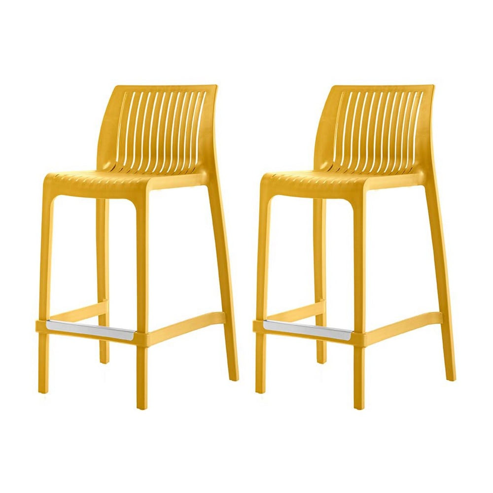 HomeRoots Set of Two 26" Yellow Heavy-Duty Outdoor Bar Chairs – Stylish, Stackable & Comfortable Seating Solution 565358