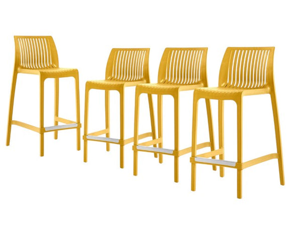 Homeroots Set Of Four 26" Yellow Outdoor Counter Height Bar Chairs - Stylish, Durable, And Perfect For Gatherings   565358