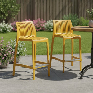 HomeRoots Set of Two 26" Yellow Heavy-Duty Outdoor Bar Chairs – Stylish, Stackable & Comfortable Seating Solution 565358