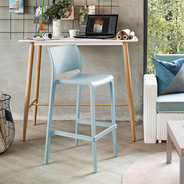 HomeRoots Set of Two Baby Blue Outdoor Bar Height Chairs for Stylish Deck, Patio, and Poolside Comfort 565359