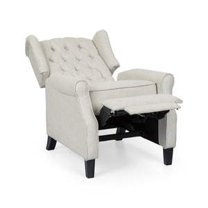 English Elm Christopher Knight Home® - Pushback Tufted Recliner Chair in Beige Fabric with Wingback Design, Birch Legs, Contemporary Comfort and Style 68629.00
