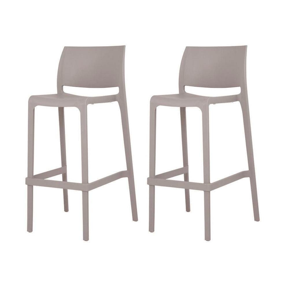 HomeRoots Set of Two Taupe Heavy-Duty Plastic Bar Height Chairs for Stylish Outdoor Entertaining & Comfort 565360