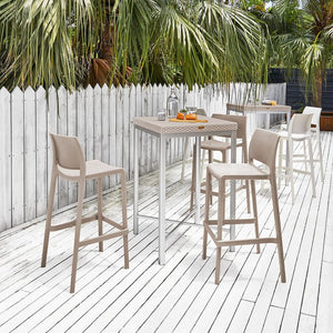 HomeRoots Set of Two Taupe Heavy-Duty Plastic Bar Height Chairs for Stylish Outdoor Entertaining & Comfort 565360