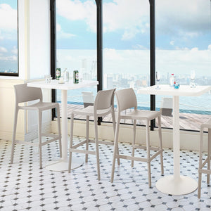 HomeRoots Set of Two Taupe Heavy-Duty Plastic Bar Height Chairs for Stylish Outdoor Entertaining & Comfort 565360