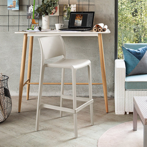 HomeRoots Set of Two Taupe Heavy-Duty Plastic Bar Height Chairs for Stylish Outdoor Entertaining & Comfort 565360