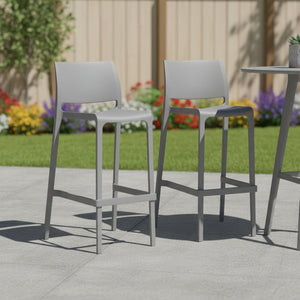 HomeRoots Set of Two Stylish 30" Gray Heavy-Duty Plastic Bar-Height Chairs for Outdoor Comfort & Elegance 565361