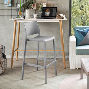 HomeRoots Set of Two Stylish 30" Gray Heavy-Duty Plastic Bar-Height Chairs for Outdoor Comfort & Elegance 565361