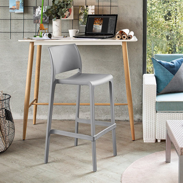 HomeRoots Set of Two Stylish 30" Gray Heavy-Duty Plastic Bar-Height Chairs for Outdoor Comfort & Elegance 565361