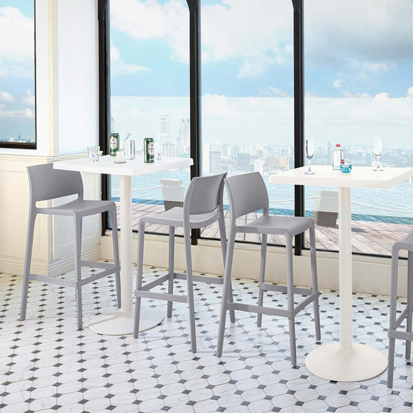 HomeRoots Set of Two Stylish 30" Gray Heavy-Duty Plastic Bar-Height Chairs for Outdoor Comfort & Elegance 565361