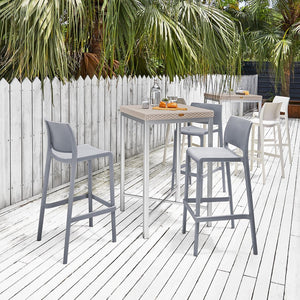 HomeRoots Set of Two Stylish 30" Gray Heavy-Duty Plastic Bar-Height Chairs for Outdoor Comfort & Elegance 565361