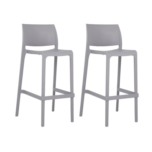 HomeRoots Set of Two Stylish 30" Gray Heavy-Duty Plastic Bar-Height Chairs for Outdoor Comfort & Elegance 565361