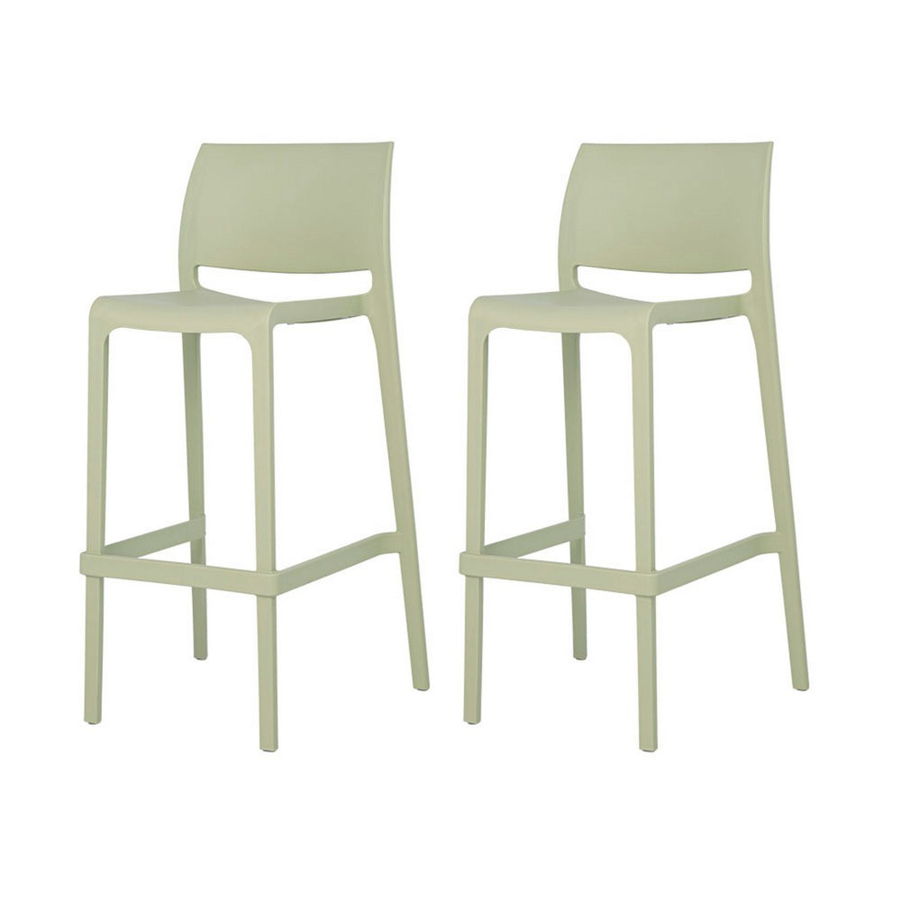 HomeRoots Set of Two Vibrant Green Heavy-Duty Plastic Bar Height Chairs for Stylish Outdoor Comfort 565362