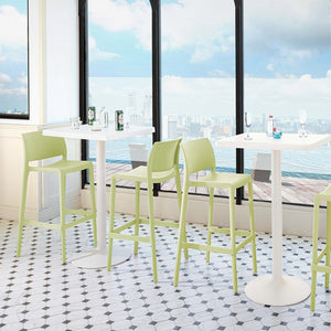 HomeRoots Set of Two Vibrant Green Heavy-Duty Plastic Bar Height Chairs for Stylish Outdoor Comfort 565362