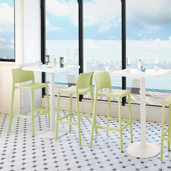 HomeRoots Set of Two Vibrant Green Heavy-Duty Plastic Bar Height Chairs for Stylish Outdoor Comfort 565362