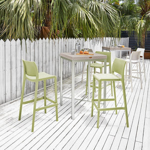 HomeRoots Set of Two Vibrant Green Heavy-Duty Plastic Bar Height Chairs for Stylish Outdoor Comfort 565362