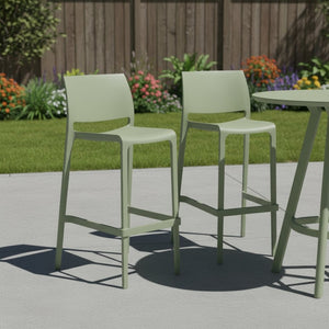 HomeRoots Set of Two Vibrant Green Heavy-Duty Plastic Bar Height Chairs for Stylish Outdoor Comfort 565362