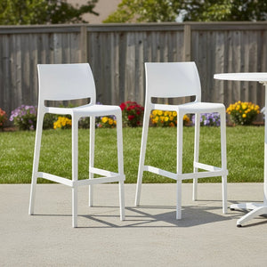 HomeRoots Set of Two Stylish 30" White Heavy-Duty Outdoor Bar Chairs - Modern Comfort & Space-Saving Design 565363