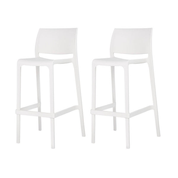 HomeRoots Set of Two Stylish 30" White Heavy-Duty Outdoor Bar Chairs - Modern Comfort & Space-Saving Design 565363