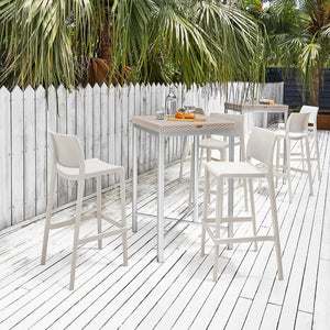 HomeRoots Set of Two Stylish 30" White Heavy-Duty Outdoor Bar Chairs - Modern Comfort & Space-Saving Design 565363