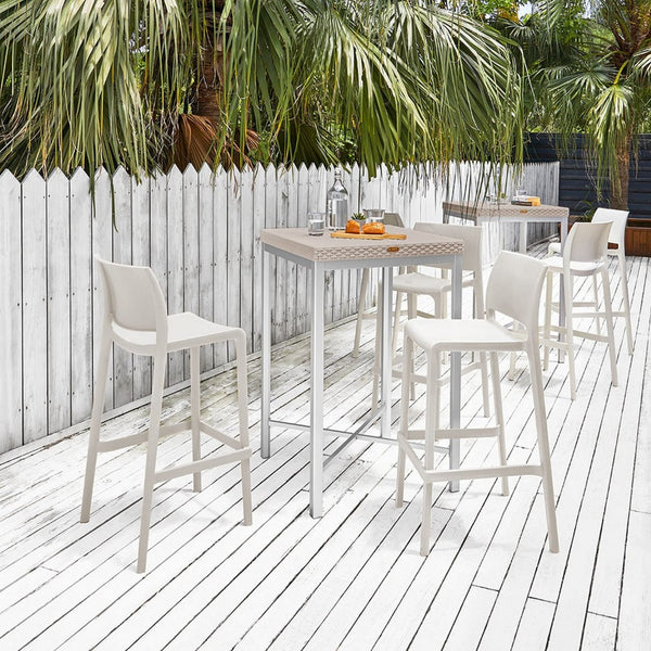HomeRoots Set of Two Stylish 30" White Heavy-Duty Outdoor Bar Chairs - Modern Comfort & Space-Saving Design 565363