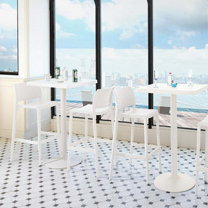 HomeRoots Set of Two Stylish 30" White Heavy-Duty Outdoor Bar Chairs - Modern Comfort & Space-Saving Design 565363