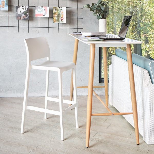 HomeRoots Set of Two Stylish 30" White Heavy-Duty Outdoor Bar Chairs - Modern Comfort & Space-Saving Design 565363
