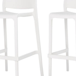 HomeRoots Set of Two Stylish 30" White Heavy-Duty Outdoor Bar Chairs - Modern Comfort & Space-Saving Design 565363