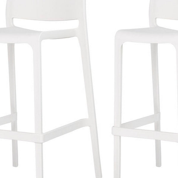 HomeRoots Set of Two Stylish 30" White Heavy-Duty Outdoor Bar Chairs - Modern Comfort & Space-Saving Design 565363