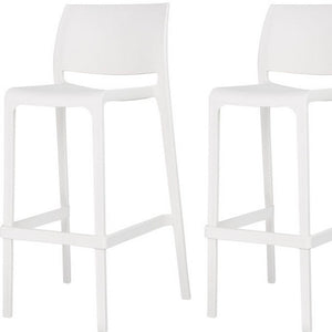 HomeRoots Set of Two Stylish 30" White Heavy-Duty Outdoor Bar Chairs - Modern Comfort & Space-Saving Design 565363