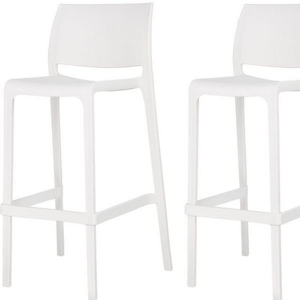 HomeRoots Set of Two Stylish 30" White Heavy-Duty Outdoor Bar Chairs - Modern Comfort & Space-Saving Design 565363