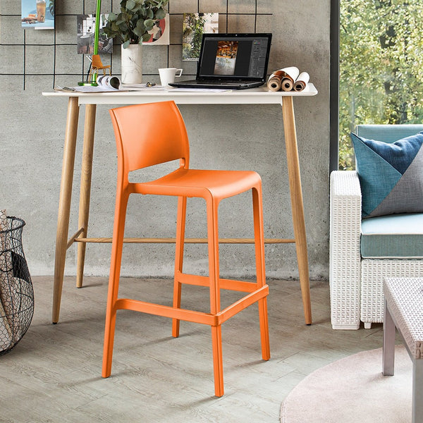 HomeRoots Set of Two 30" Orange Heavy-Duty Outdoor Bar Height Chairs for Stylish Comfort and Durability 565364