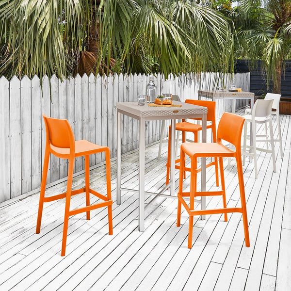 HomeRoots Set of Two 30" Orange Heavy-Duty Outdoor Bar Height Chairs for Stylish Comfort and Durability 565364