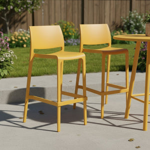 HomeRoots Set of Two 30" Vibrant Yellow Heavy-Duty Outdoor Bar Chairs for Comfort & Style by the Poolside 565365