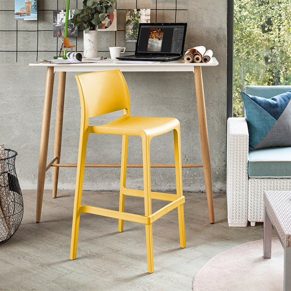 HomeRoots Set of Two 30" Vibrant Yellow Heavy-Duty Outdoor Bar Chairs for Comfort & Style by the Poolside 565365
