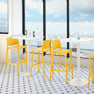 HomeRoots Set of Two 30" Vibrant Yellow Heavy-Duty Outdoor Bar Chairs for Comfort & Style by the Poolside 565365