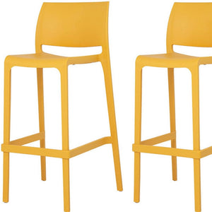 HomeRoots Set of Two 30" Vibrant Yellow Heavy-Duty Outdoor Bar Chairs for Comfort & Style by the Poolside 565365