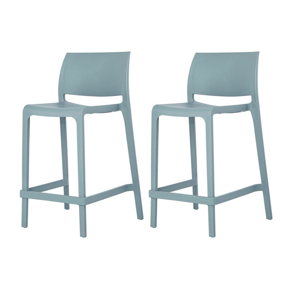HomeRoots Set of Two Baby Blue Outdoor Bar Chairs - Heavy-Duty, Stackable, Low-Back Design for Comfort & Style 565366