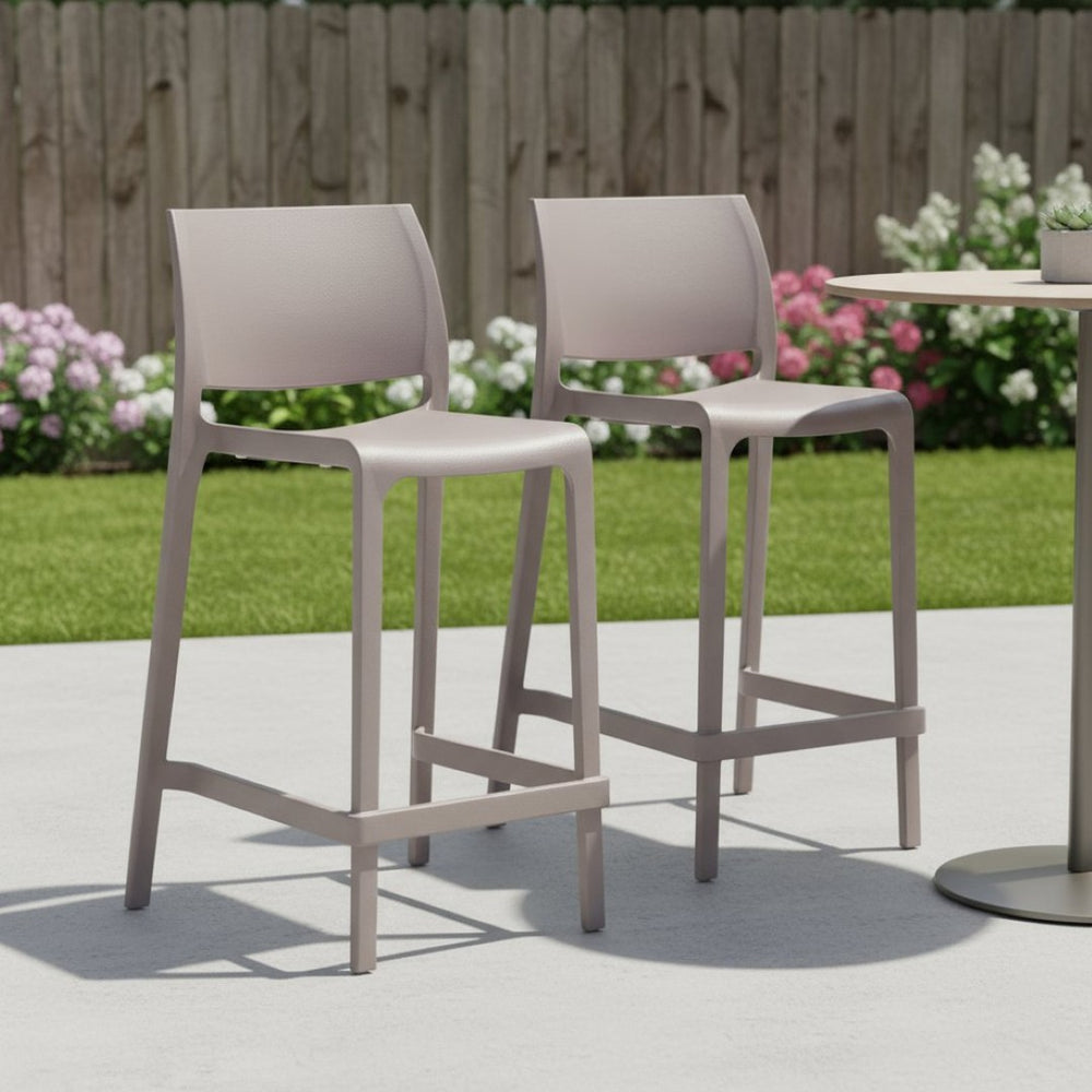 HomeRoots Set of Two 26" Taupe Heavy Duty Plastic Bar Chairs - Stylish Comfort for Outdoor Gatherings & More 565367