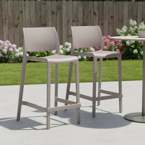HomeRoots Set of Two 26" Taupe Heavy Duty Plastic Bar Chairs - Stylish Comfort for Outdoor Gatherings & More 565367