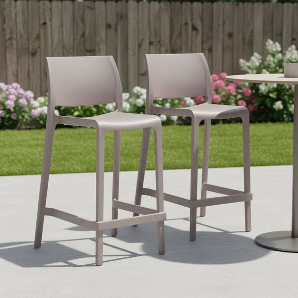 HomeRoots Set of Two 26" Taupe Heavy Duty Plastic Bar Chairs - Stylish Comfort for Outdoor Gatherings & More 565367