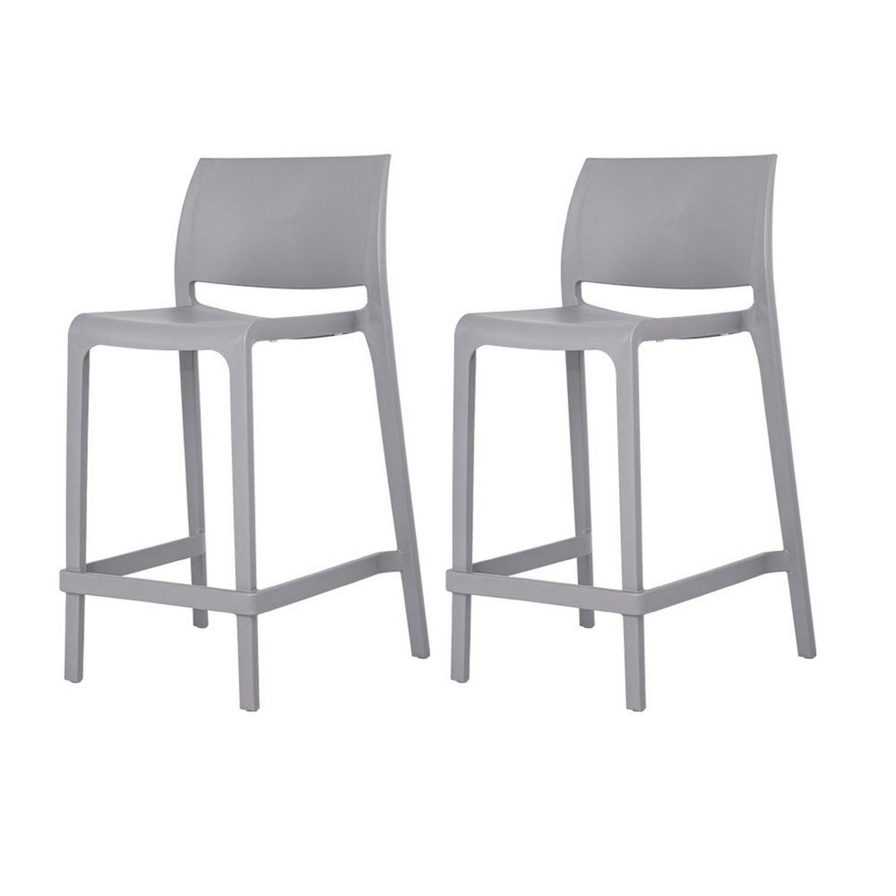 HomeRoots Set of Two Stylish Gray Heavy-Duty Plastic Low Back Bar Chairs for Outdoor Dining & Relaxation 565368