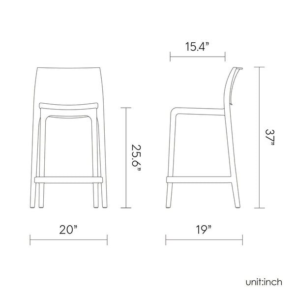 HomeRoots Set of Two Stylish Gray Heavy-Duty Plastic Low Back Bar Chairs for Outdoor Dining & Relaxation 565368